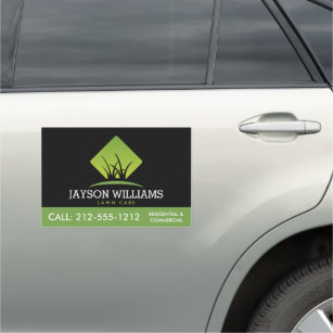 Modern Lawn Care/Landscaping Grass Logo Black Car Magnet