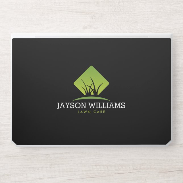 Modern Lawn Care/Landscaping Grass Logo Black HP Laptop Skin (Front)