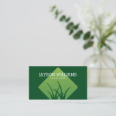 Modern Lawn Care/Landscaping Grass Logo Dark Green Business Card (Standing Front)