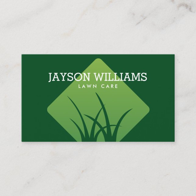 Modern Lawn Care/Landscaping Grass Logo Dark Green Business Card (Front)