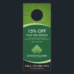 Modern Lawn Care/Landscaping Grass Logo Green Door Hanger<br><div class="desc">A clean and modern logo design of silhouetted blades of grass rest above your name or business name on this promotional door hanger. Update the text fields with your own unique discount or offering. This double-sided door hanger provides plenty of space to list your services, contact info and additional details....</div>