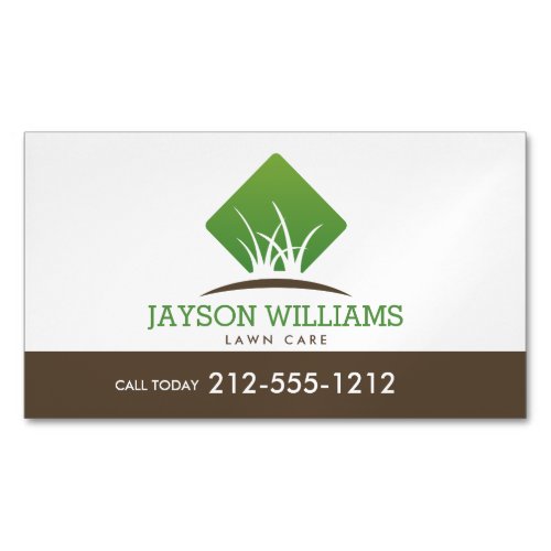 Modern Lawn CareLandscaping Grass Logo White Business Card Magnet