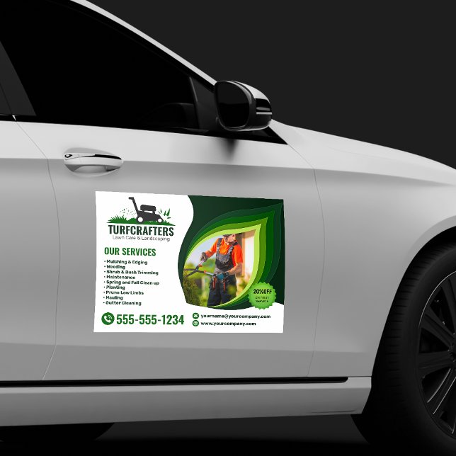 Modern Lawn Care Landscaping Mowing Service Car Magnet (Creator Uploaded)