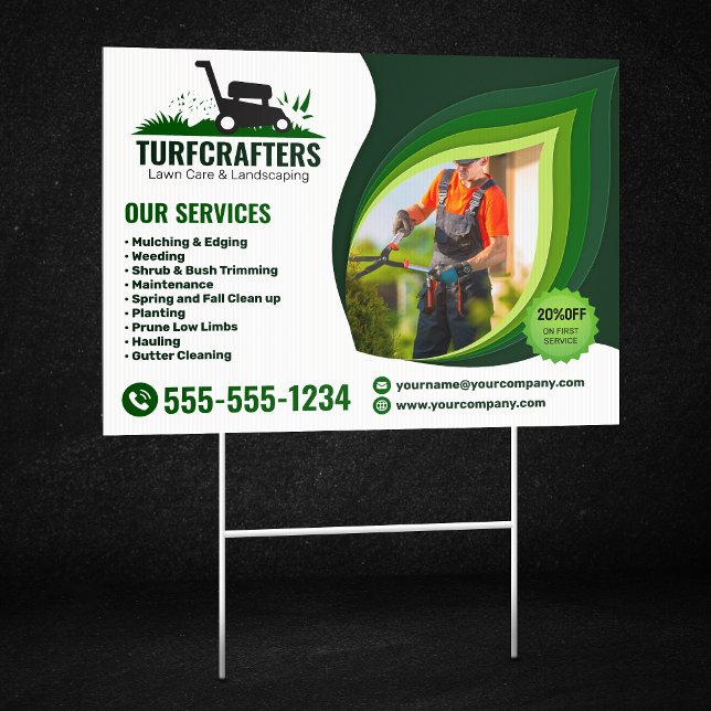 Modern Lawn Care Landscaping Mowing Service Sign (Creator Uploaded)