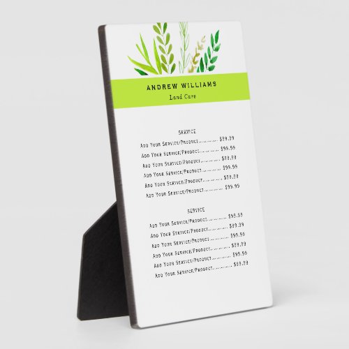 Modern Lawn Care Landscaping PriceList Plaque