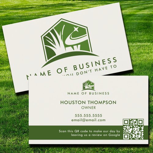 Modern Lawn Care Logo Landscaper Service QR Code Business Card