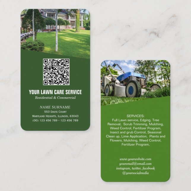 Modern Lawn care photo QR code  Business Card (Front/Back)