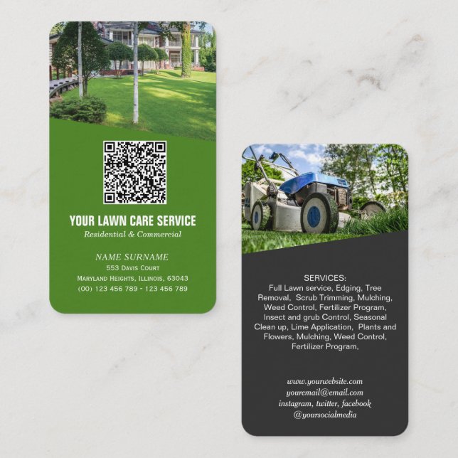 Modern Lawn care photo QR code  Business Card (Front/Back)