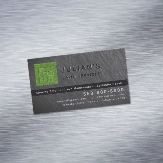 Modern Lawn Care Services /Landscaping Grass Logo Business Card Magnet (In Situ)