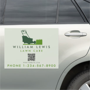 Modern Lawn Care Simple Landscape QR Code Car Magnet