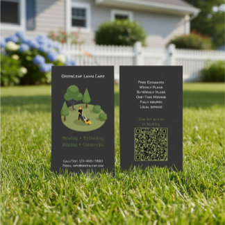 Modern Lawn Mowing Service Business Card with QR