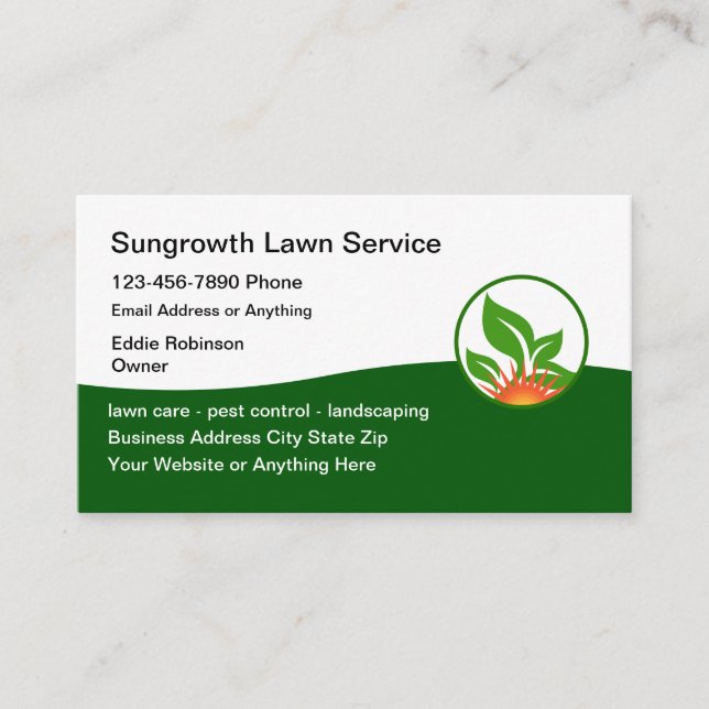 Modern Lawn Services Emblem Business Cards (Front)