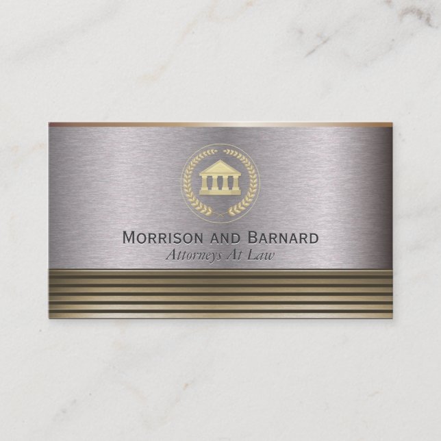 Modern Lawyer Attorney Gold and Silver Courthouse Business Card (Front)