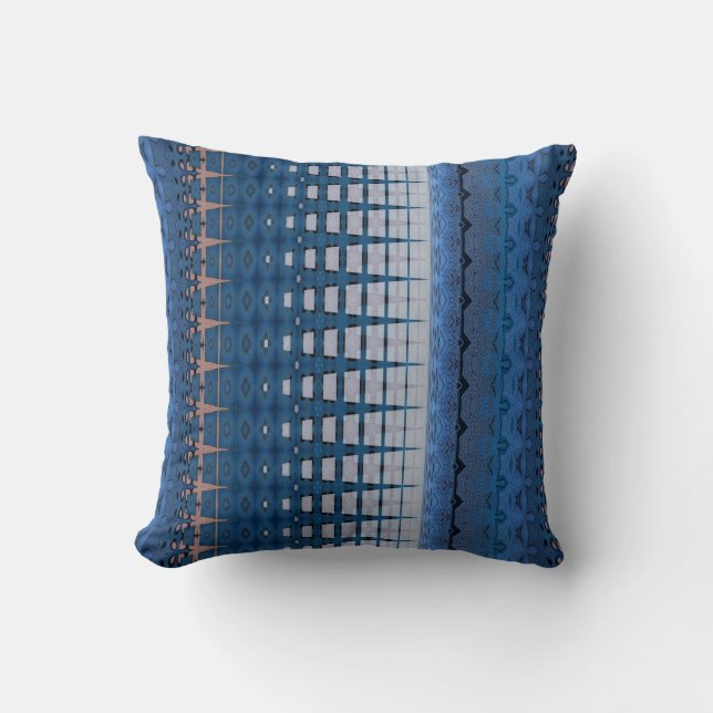 Modern Layered Blue and Brown Design Throw Pillow (Front)