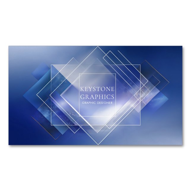 Modern Layered Geometric Cosmic Blue Business Card Magnet (Front)