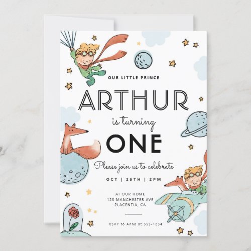 Modern Le Petit Prince Birthday Party  Invitation