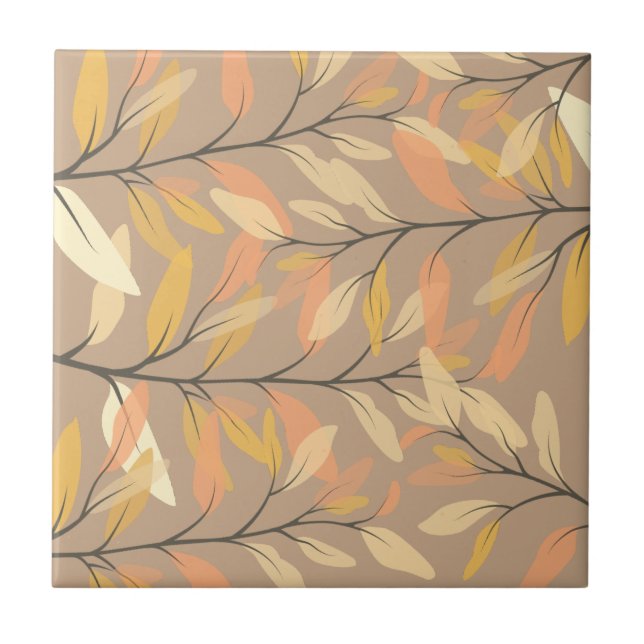 Modern Leaf and Branch Autumn Pattern Ceramic Tile (Front)