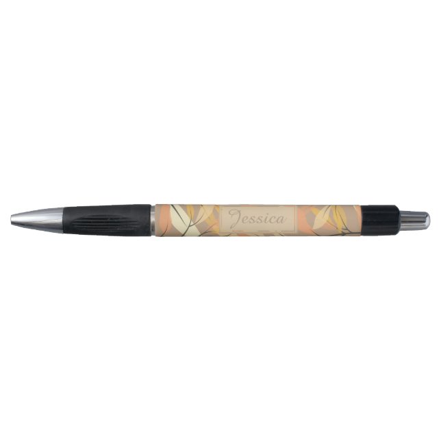 Modern Leaf and Branch Autumn Pattern Personalised Pen (Front)
