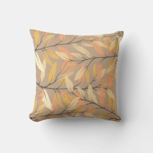 Modern Leaf and Branch Autumn Pattern Throw Pillow