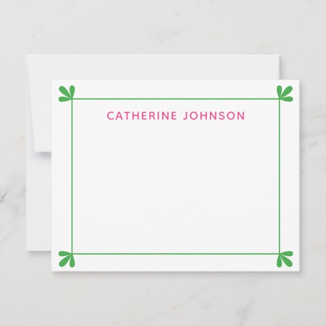 Modern Leaf Embellished Frame Personalized Note Card (Front)