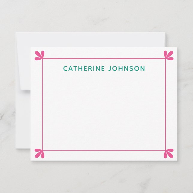 Modern Leaf Embellished Frame Personalized Note Card (Front)
