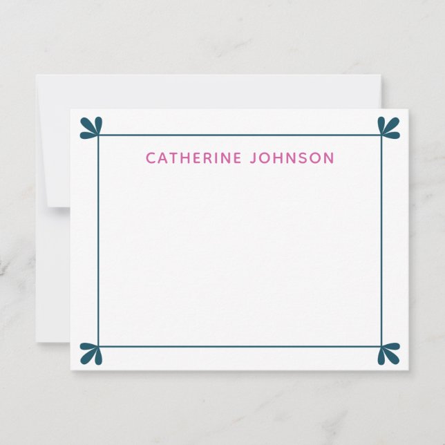 Modern Leaf Embellished Frame Personalized Note Card (Front)