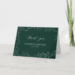 Modern Leaf Emerald Green Formal Photo Thank You Card