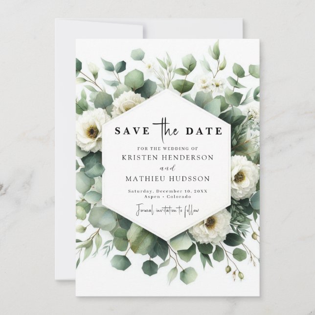 Modern Leaf Eucalyptus Digital Wedding  Save The Date (Front)