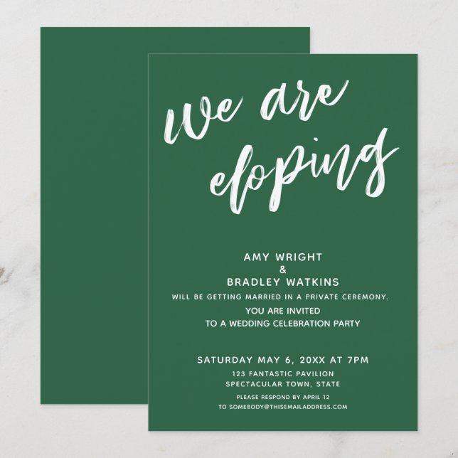 Modern Leaf Green We Are Eloping Wedding Reception Invitation (Front/Back)
