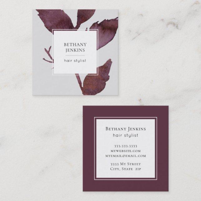 Modern Leaf Minimal Square Business Card (Front/Back)