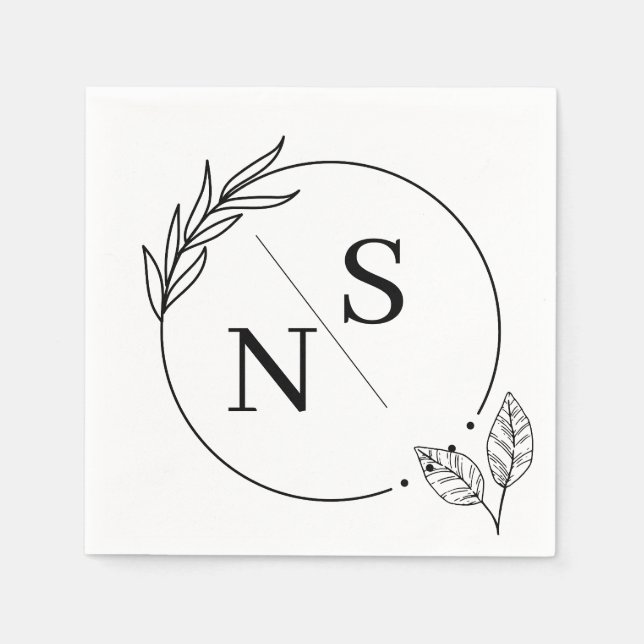 Modern Leaf Monogram Initial Paper Napkins (Front)