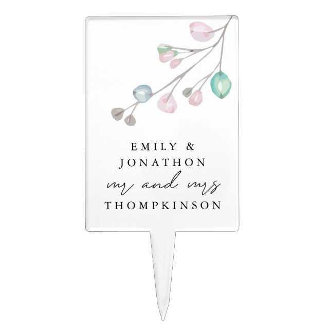 Modern Leaf Mr Mrs Names Wedding Cake Topper (Front)