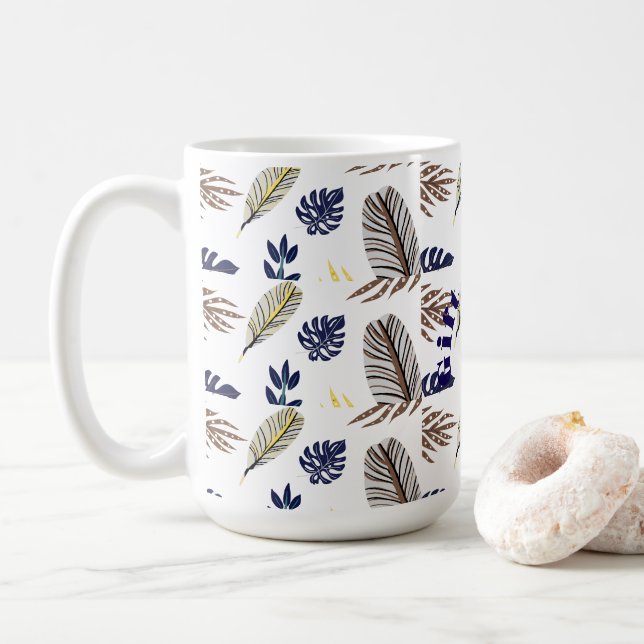 Modern Leaf Pattern  Coffee Mug (With Donut)
