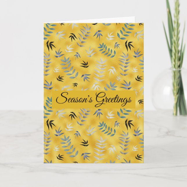Modern leaf pattern gold background Holiday card (Front)