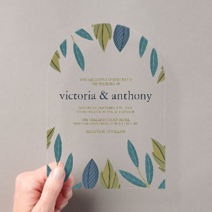 Modern Leaf Wedding Acrylic Invitations