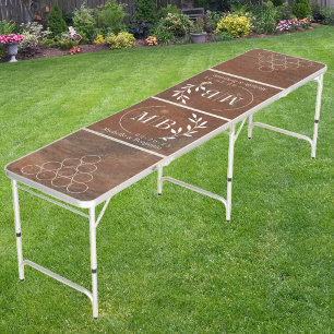 Modern Leaf Wedding Monogram Brown Sand Stone  Beer Pong Table