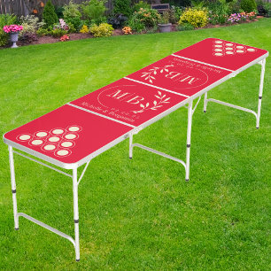 Modern Leaf Wedding Monogram Cherry Picking Pink Beer Pong Table
