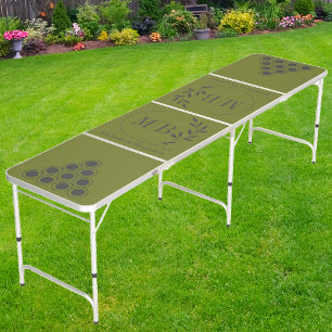 Modern Leaf Wedding Monogram Dark on Sweet Olive Beer Pong Table