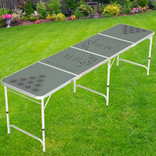 Modern Leaf Wedding Monogram Dark on Warm Gray Beer Pong Table