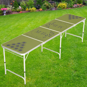 Modern Leaf Wedding Monogram Dark on Willow Green Beer Pong Table
