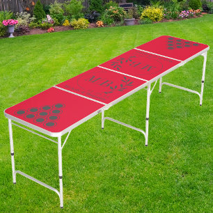 Modern Leaf Wedding Monogram Dk CherryPicking Pink Beer Pong Table
