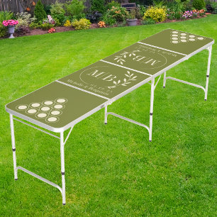 Modern Leaf Wedding Monogram on Sweet Olive Beer Pong Table