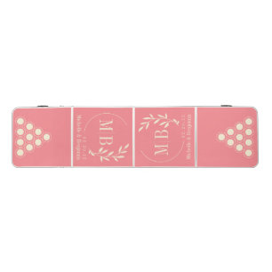 Modern Leaf Wedding Monogram Peach Beer Pong Table