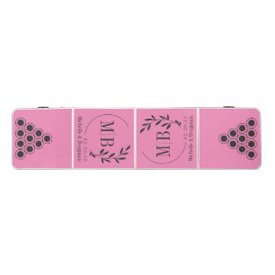 Modern Leaf Wedding Monogram Pink and Black Beer Pong Table