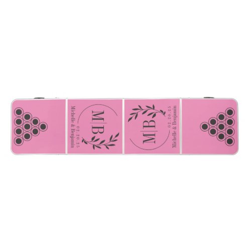 Modern Leaf Wedding Monogram Pink and Black Beer Pong Table