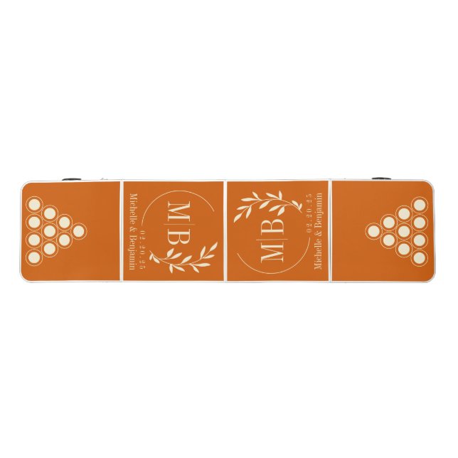 Modern Leaf Wedding Monogram Pumpkin Beer Pong Table (Top)