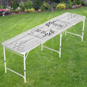 Modern Leaf Wedding Monogram Vintage Gray Wood Beer Pong Table
