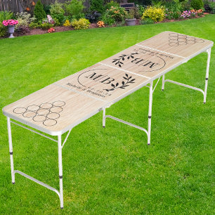 Modern Leaf Wedding Monogram White Ash Wood Beer Pong Table