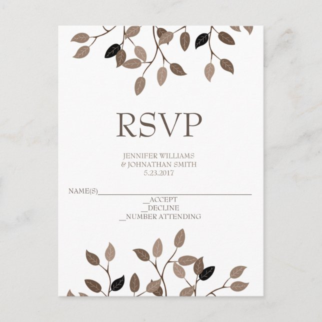 Modern leaf wedding RSVP cards (Front)