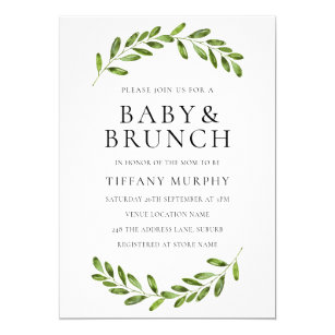 Brunch Baby Shower Invitations Zazzle Modern Leaf Wreath Baby Shower Brunch Invite